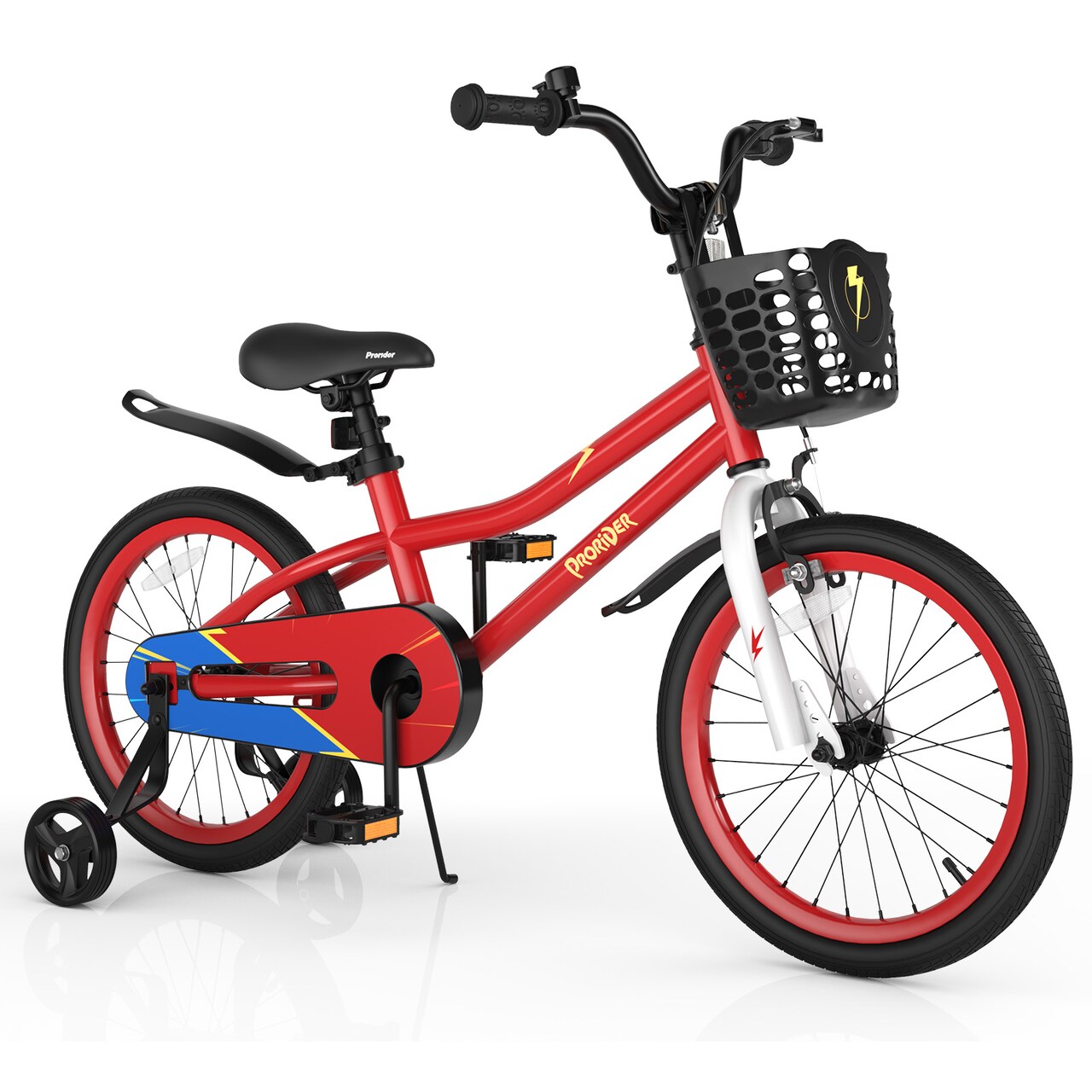 Prorider 18'' Kid's Bike with Removable Training Wheels & Basket for 4-8 Years Old White/Blue/Red/Skyblue